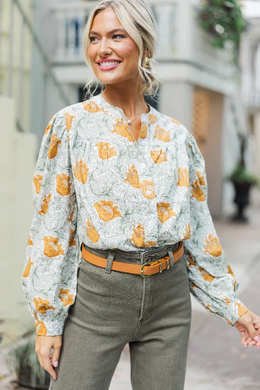 Show It Off Cream Floral Button Down Blouse Asymmetric Hem Blouse