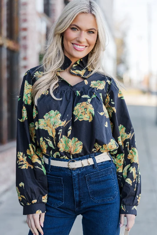 Always With Love Black & Green Floral Blouse Relaxed Fit Blouse