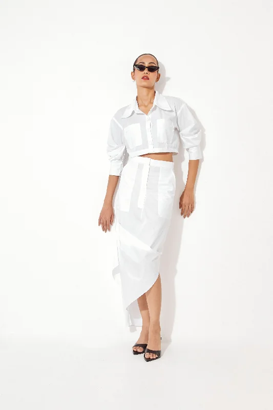 Julia Cropped Shirt And Daria Skirt-- Collared T-Shirt Boat Neck A-Line