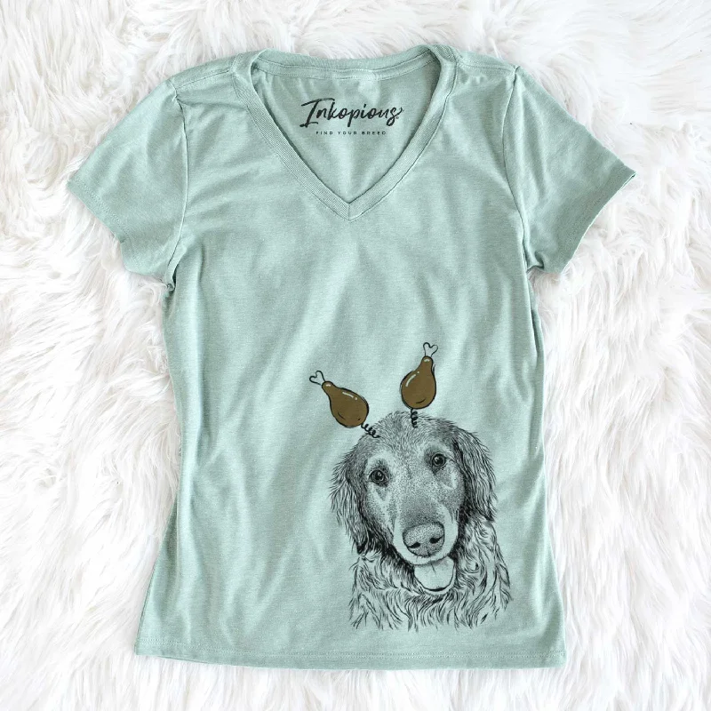 Thanksgiving Duncan the Golden Retriever - Women's V-neck Shirt-- Layered Multi-layer Single Layer