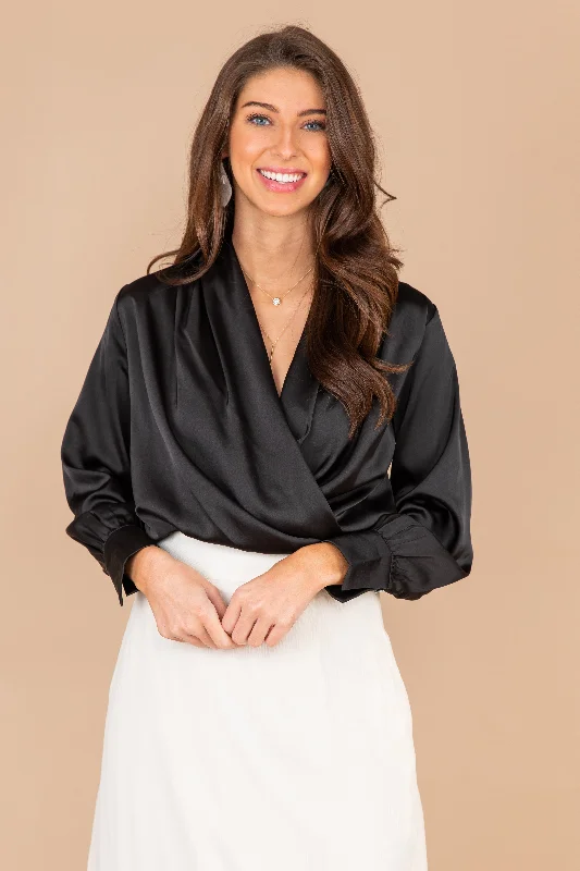 Make A Wish Black Satin Blouse Pastel Color Blouse