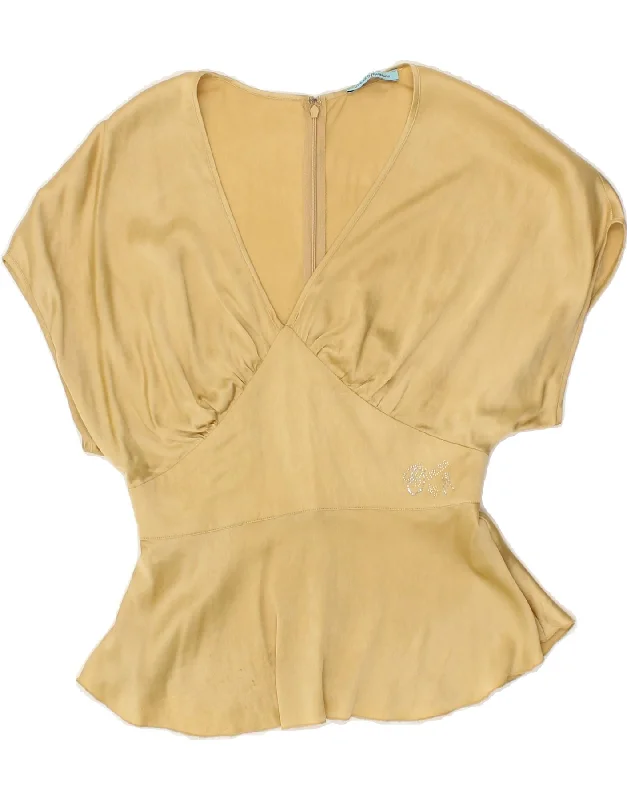 GUESS BY MARCIANO Womens Blouse Top UK 12 Medium Beige Silk Loose Oversized Blouse