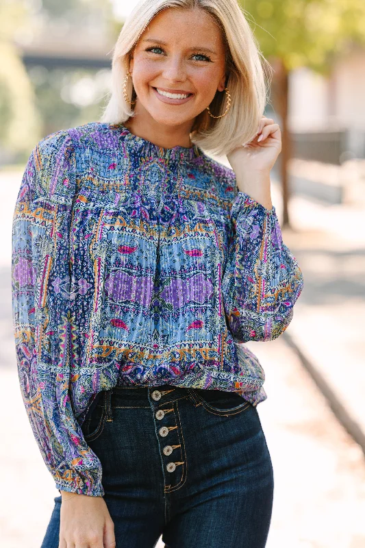 Skies are Blue: The Right Way Lavender Purple Abstract Blouse Delicate Bow Blouse