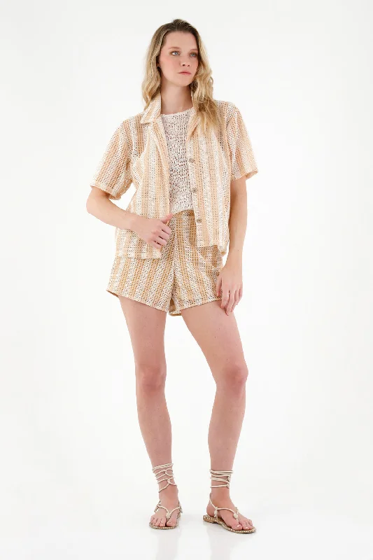 Women's Off-White Bowling Shirt-- Fleece Nylon Spandex