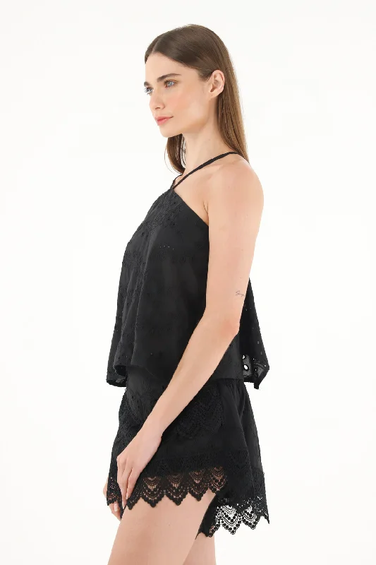 Women's handkerchief hem shirt-- Asymmetrical Pockets Print