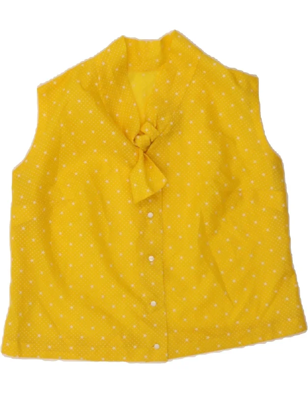 VINTAGE Womens Front Tie Shirt Blouse UK 14 Large Yellow Polka Dot Sheer Sleeve Blouse VINTAGE Womens Front Tie Shirt Blouse UK 14 Large Yellow Polka Dot Sheer Sleeve Blouse