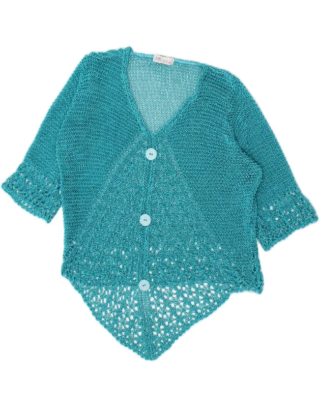 VINTAGE Womens Asymmetric Crochet Blouse Top UK 16 Large Blue Viscose Ruffled Neck Blouse VINTAGE Womens Asymmetric Crochet Blouse Top UK 16 Large Blue Viscose Ruffled Neck Blouse