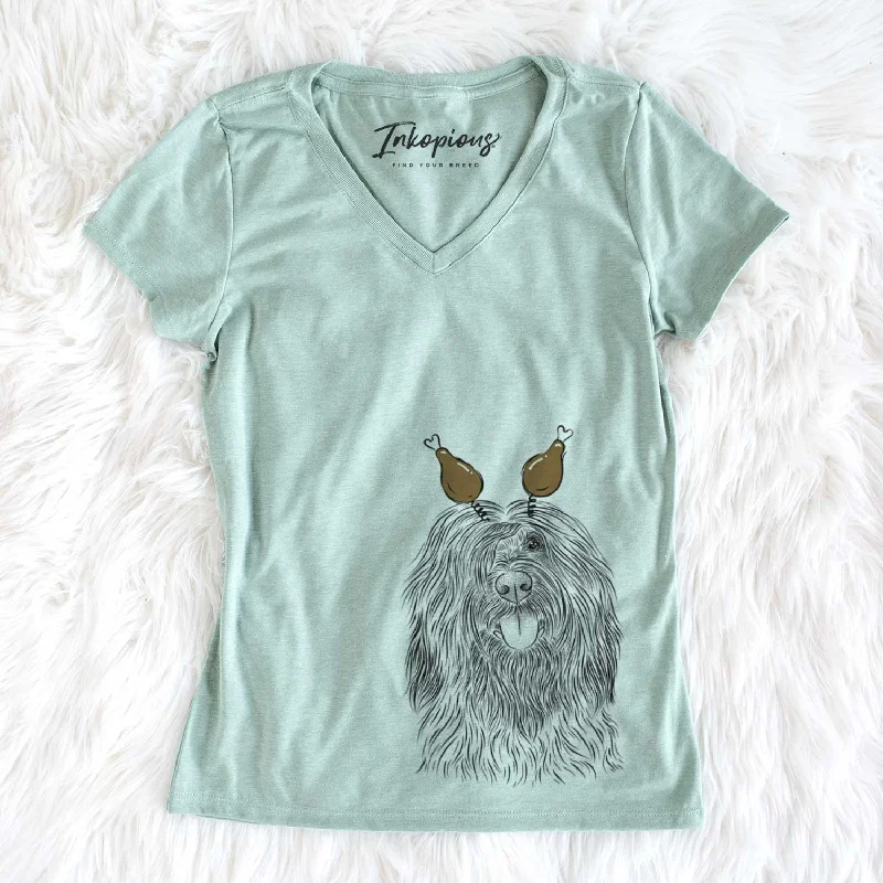 Thanksgiving Bundy the Briard - Women's V-neck Shirt-- Print Jacquard Patchwork