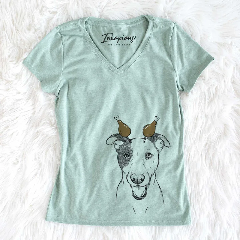 Thanksgiving Bucky the Mixed Breed - Women's V-neck Shirt-- Welt Pockets Slit Pockets Thanksgiving Bucky the Mixed Breed - Women's V-neck Shirt-- Welt Pockets Slit Pockets