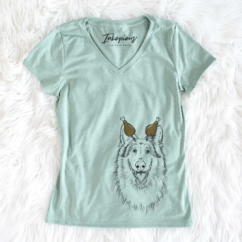 Thanksgiving Cannon the Rough Collie - Women's V-neck Shirt-- Cashmere Blend Cotton Blend Poly Blend Thanksgiving Cannon the Rough Collie - Women's V-neck Shirt-- Cashmere Blend Cotton Blend Poly Blend