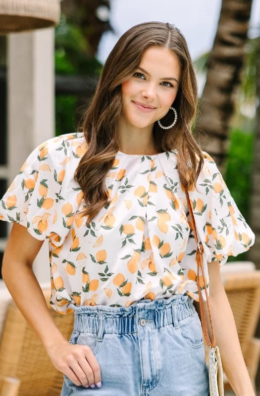 It's All For You Off White Lemon Print Blouse Short Sleeve Blouse