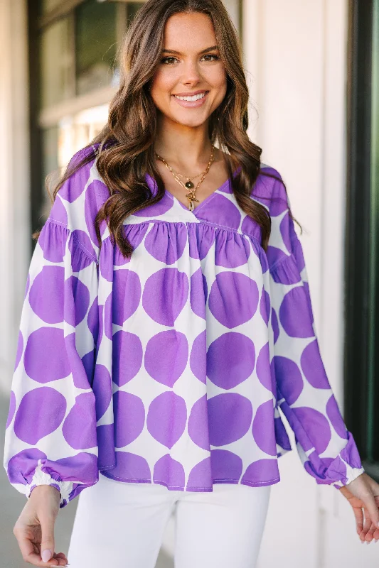 On My Mind Lavender Purple Abstract Blouse Elegant Office Blouse