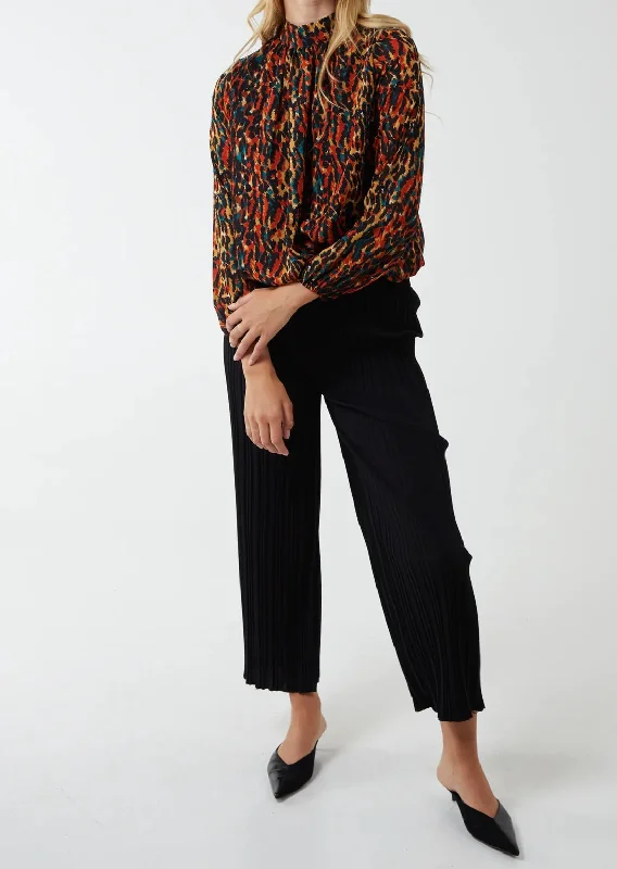 Animal Print Blouson Blouse (2 Colours) High Neck Blouse