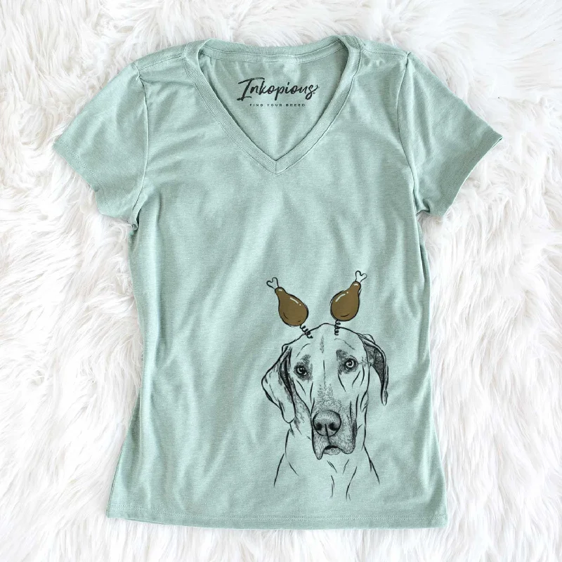 Thanksgiving Gracie the Great Dane - Women's V-neck Shirt-- Print Jacquard Patchwork Thanksgiving Gracie the Great Dane - Women's V-neck Shirt-- Print Jacquard Patchwork