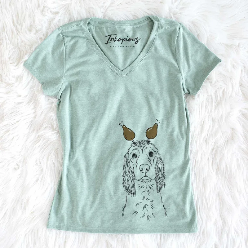 Thanksgiving Logan the Cocker Spaniel - Women's V-neck Shirt-- Elasticated Padded Insulated Thanksgiving Logan the Cocker Spaniel - Women's V-neck Shirt-- Elasticated Padded Insulated