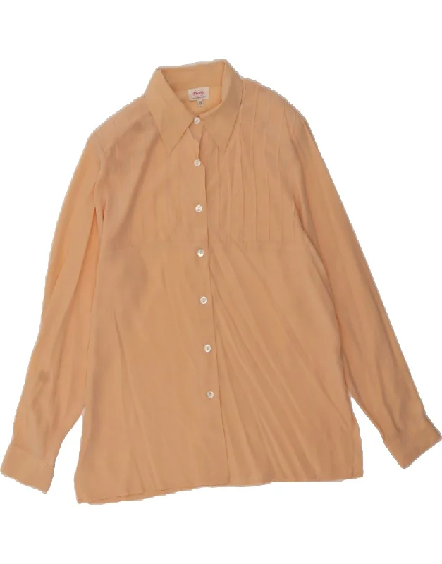 CHERIE Womens Shirt Blouse IT 42/44 Medium Beige Silk Loose Oversized Blouse