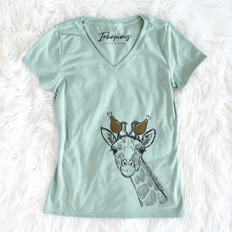 Thanksgiving Cedrick the Giraffe - Women's V-neck Shirt-- Jersey Fabric Tulle Fabric Batik Fabric Thanksgiving Cedrick the Giraffe - Women's V-neck Shirt-- Jersey Fabric Tulle Fabric Batik Fabric