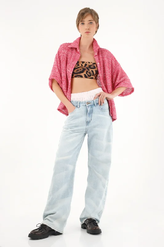 Women's pink tweed shirt-- Terry Blend Velvet Blend Canvas Blend