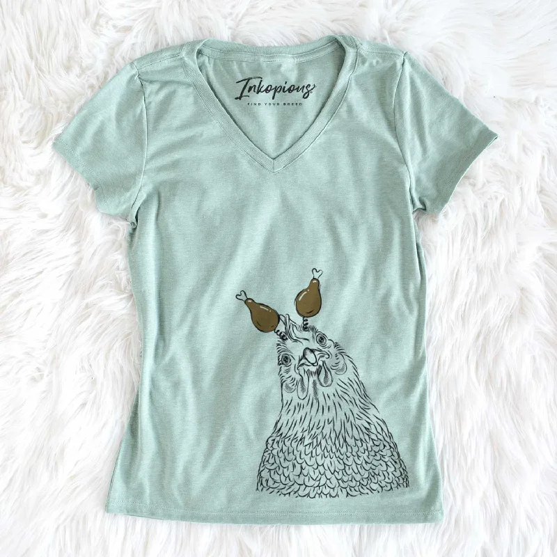 Thanksgiving Henrietta the Chicken - Women's V-neck Shirt-- Zippered Front Buttoned Front Snap Front
