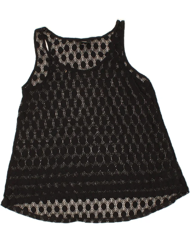 MOSSIMO Womens Sleeveless Crochet Blouse Top UK 10 Small Black Embroidered Cotton Blouse