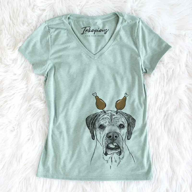Thanksgiving Emma the English Mastiff - Women's V-neck Shirt-- Jersey Fabric Tulle Fabric Batik Fabric Thanksgiving Emma the English Mastiff - Women's V-neck Shirt-- Jersey Fabric Tulle Fabric Batik Fabric