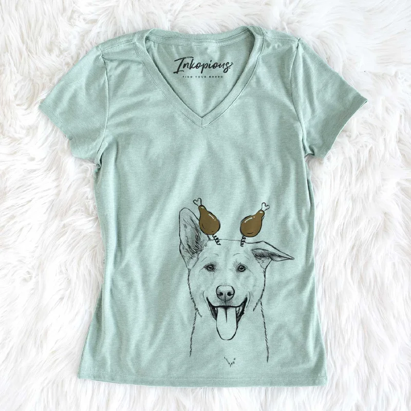 Thanksgiving Hoya the Korean Jindo - Women's V-neck Shirt-- Cozy Warm Stylish