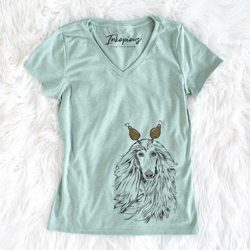 Thanksgiving Fabio the Afghan Hound - Women's V-neck Shirt-- Fleece Fabric Down Fabric Feather Fabric