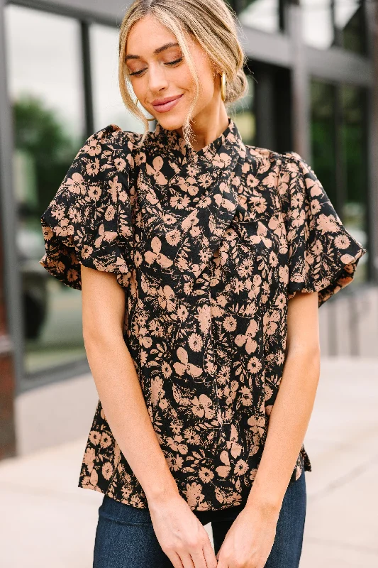 See You There Black Floral Blouse Lightweight Linen Blouse