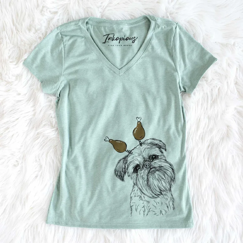 Thanksgiving Jasper Joe the Brussels Griffon - Women's V-neck Shirt-- Asymmetrical Pockets Print Thanksgiving Jasper Joe the Brussels Griffon - Women's V-neck Shirt-- Asymmetrical Pockets Print