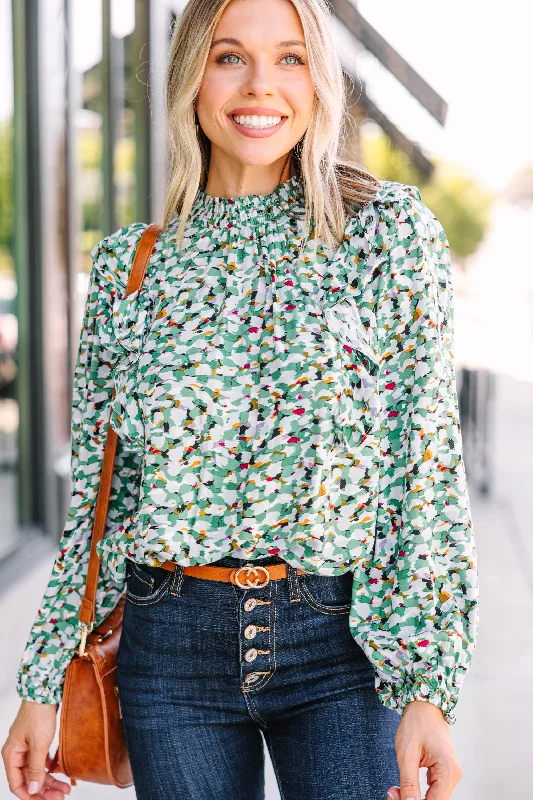Now's The Time Green Abstract Blouse Lightweight Tunic Blouse