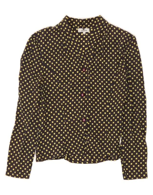 VINTAGE Womens Shirt Blouse IT 42 Medium Black Geometric Acetate Short Sleeve Blouse VINTAGE Womens Shirt Blouse IT 42 Medium Black Geometric Acetate Short Sleeve Blouse