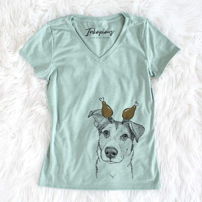 Thanksgiving Leia the Mixed Breed - Women's V-neck Shirt-- Terry Blend Velvet Blend Canvas Blend Thanksgiving Leia the Mixed Breed - Women's V-neck Shirt-- Terry Blend Velvet Blend Canvas Blend