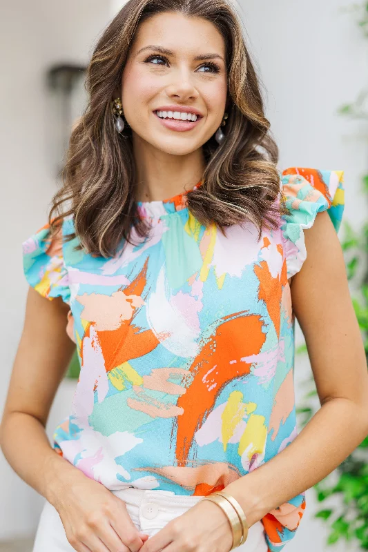 No Way Around It Mint Green Abstract Blouse Playful Puff Blouse