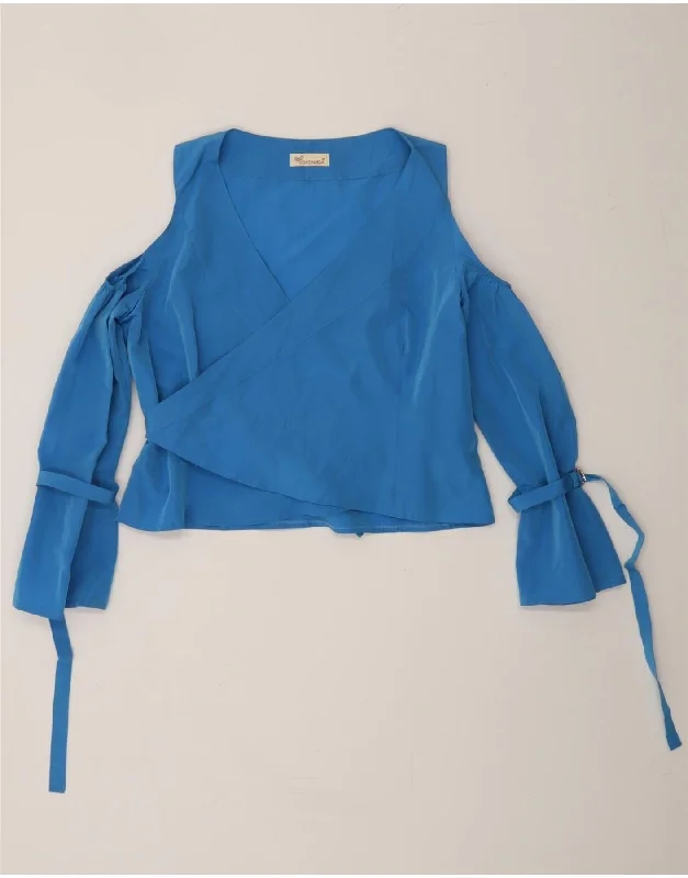 COCONUDA Womens Crop Wrap Blouse Top IT 42 Medium Blue Elegant Office Blouse