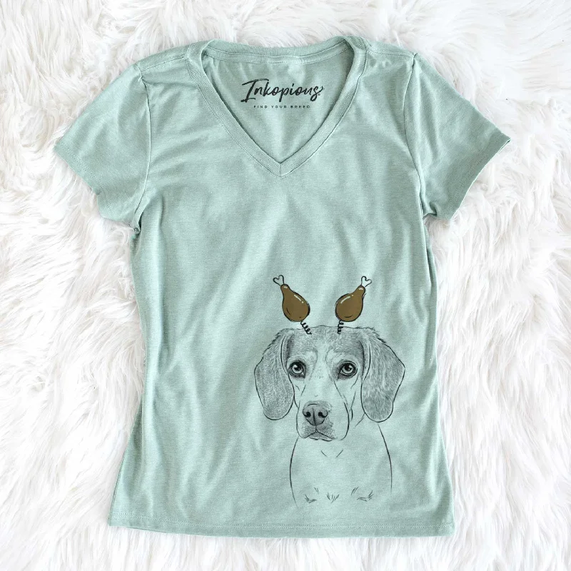 Thanksgiving Bumbee the Beagle - Women's V-neck Shirt-- Collared Crew Neck Turtle Neck Thanksgiving Bumbee the Beagle - Women's V-neck Shirt-- Collared Crew Neck Turtle Neck