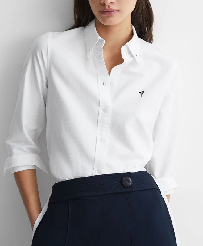 White Oxford Shirt - Navy (Women)-- Plaid T-Shirt Polka Dot Checkered