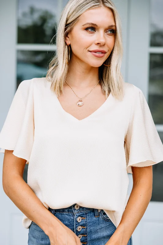 Sweet Days Cream White Flutter Blouse Peter Pan Collar Blouse