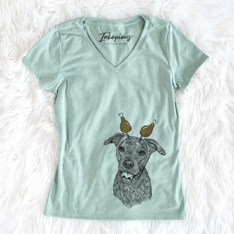 Thanksgiving Kirby the Mountain Cur Mix - Women's V-neck Shirt-- Chenille Fabric Brocade Fabric Lace Fabric Thanksgiving Kirby the Mountain Cur Mix - Women's V-neck Shirt-- Chenille Fabric Brocade Fabric Lace Fabric