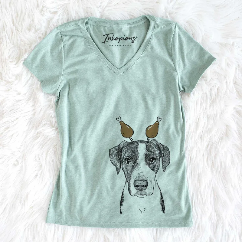 Thanksgiving Milo the Mixed Breed - Women's V-neck Shirt-- Layered Multi-layer Single Layer