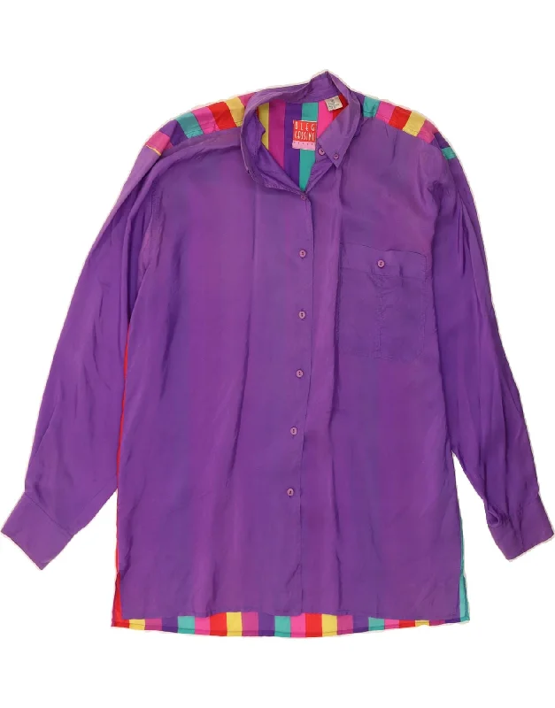 OLEG CASSINI Womens Shirt Blouse UK 14 Medium Purple Striped Silk Delicate Bow Blouse OLEG CASSINI Womens Shirt Blouse UK 14 Medium Purple Striped Silk Delicate Bow Blouse