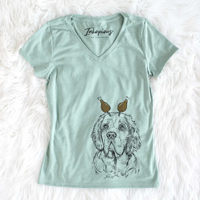 Thanksgiving Gary the Clumber Spaniel - Women's V-neck Shirt-- Modern Contemporary Chic