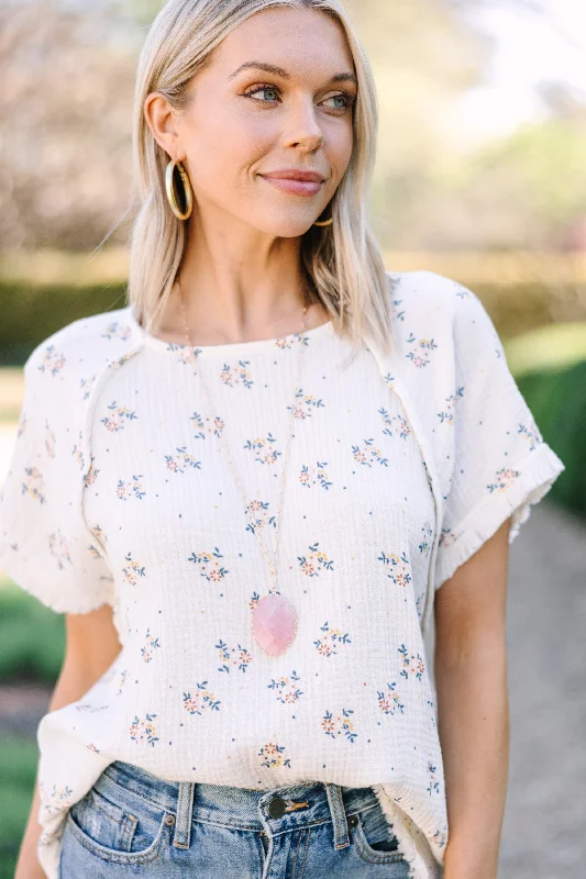 Notice You There Off White Floral Blouse Delicate Pleat Blouse