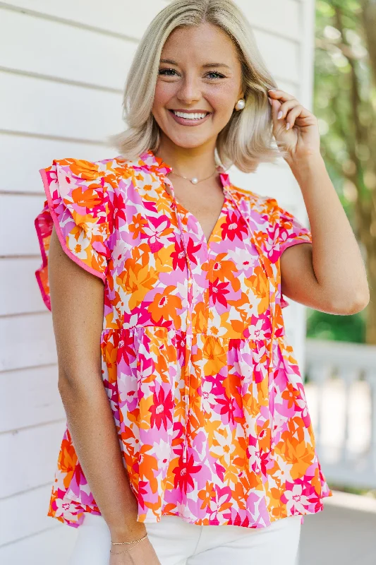 It's All For Fun Pink Floral Babydoll Blouse Floral Print Blouse