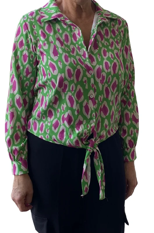 Kathy Abstract Print Tye Front Long Sleeve Blouse (3 Colours) Elegant Lace Blouse