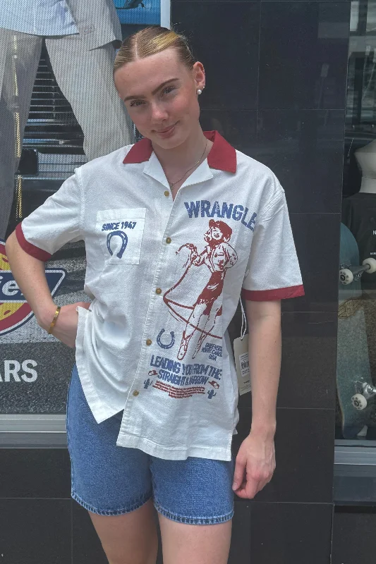 WRANGLER COWGIRL RESORT SHIRT - ECRU-- Cashmere Blend Cotton Blend Poly Blend