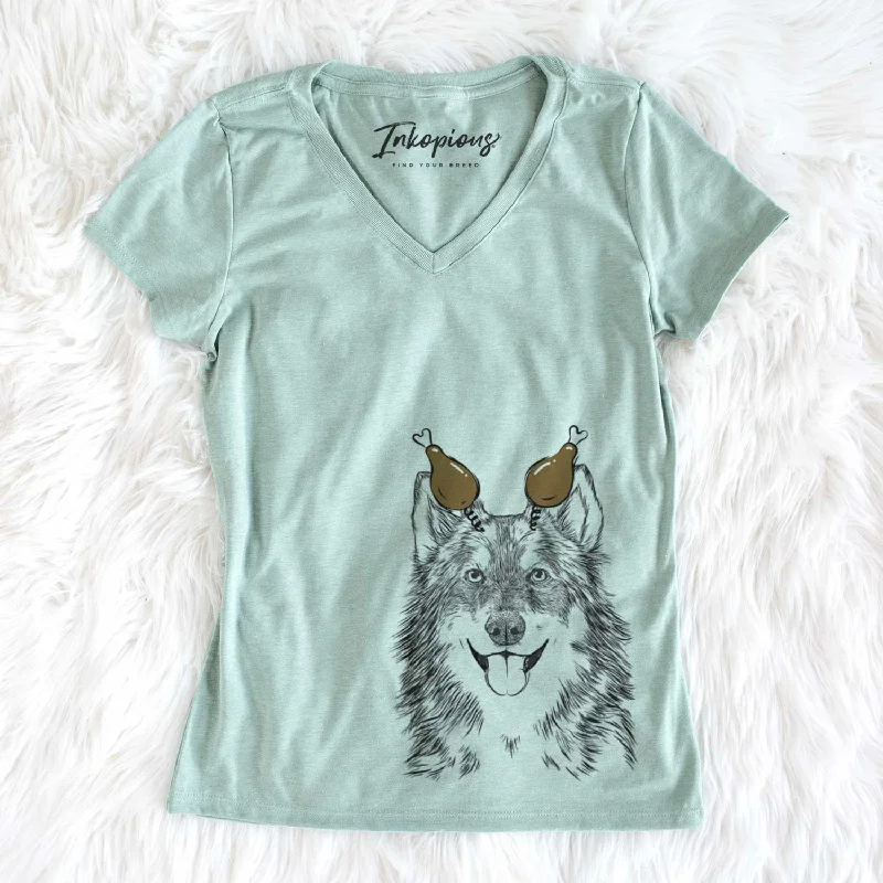 Thanksgiving Iben the Utonagan - Women's V-neck Shirt-- Mesh Canvas Denim