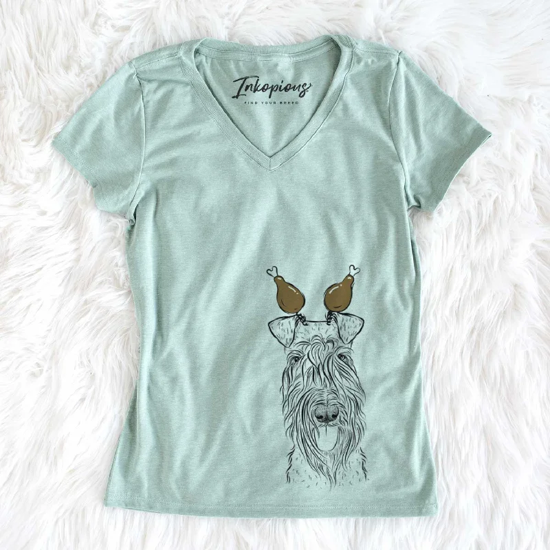 Thanksgiving Kricket the Kerry Blue Terrier - Women's V-neck Shirt-- Notch Collar Peter Pan Collar Cowl Neck Thanksgiving Kricket the Kerry Blue Terrier - Women's V-neck Shirt-- Notch Collar Peter Pan Collar Cowl Neck