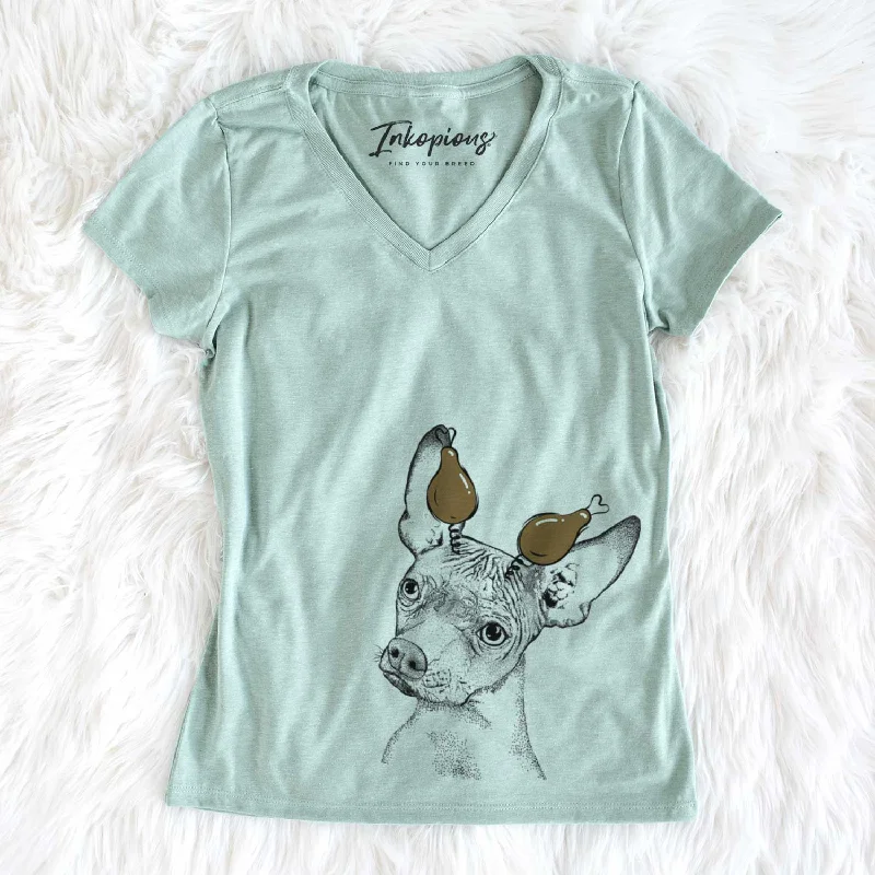Thanksgiving Kahlo the Xoloitzcuintli - Women's V-neck Shirt-- Collared Crew Neck Turtle Neck Thanksgiving Kahlo the Xoloitzcuintli - Women's V-neck Shirt-- Collared Crew Neck Turtle Neck