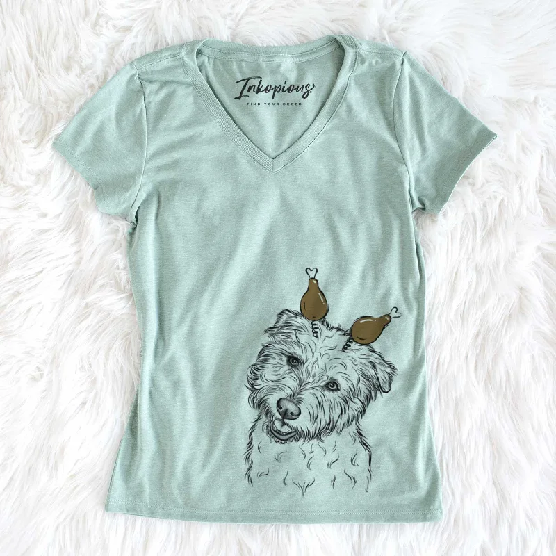 Thanksgiving Duffy the Glen of Imaal Terrier - Women's V-neck Shirt-- Elasticated Padded Insulated