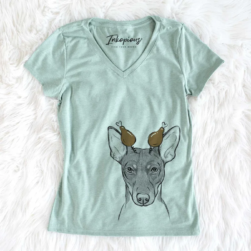 Thanksgiving Knox the Rat Terrier - Women's V-neck Shirt-- Satin Fabric Silk Fabric Chiffon Fabric Thanksgiving Knox the Rat Terrier - Women's V-neck Shirt-- Satin Fabric Silk Fabric Chiffon Fabric
